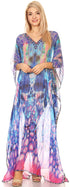 Sakkas Wilder Printed Design Long Sheer Rhinestone Caftan Dress / Cover Up