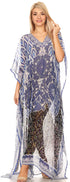 Sakkas Wilder Printed Design Long Sheer Rhinestone Caftan Dress / Cover Up