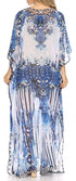 Sakkas Wilder Printed Design Long Sheer Rhinestone Caftan Dress / Cover Up