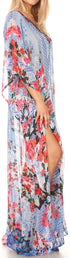 Sakkas Wilder Printed Design Long Sheer Rhinestone Caftan Dress / Cover Up