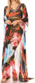 Sakkas Wilder Printed Design Long Sheer Rhinestone Caftan Dress / Cover Up