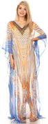 Sakkas Wilder Printed Design Long Sheer Rhinestone Caftan Dress / Cover Up
