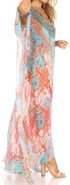 Sakkas Wilder Printed Design Long Sheer Rhinestone Caftan Dress / Cover Up