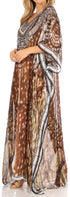 Sakkas Wilder Printed Design Long Sheer Rhinestone Caftan Dress / Cover Up
