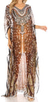 Sakkas Wilder Printed Design Long Sheer Rhinestone Caftan Dress / Cover Up