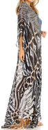 Sakkas Wilder Printed Design Long Sheer Rhinestone Caftan Dress / Cover Up