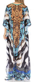Sakkas Georgettina Flowy Rhinestone V Neck Long Caftan Dress/Cover Up