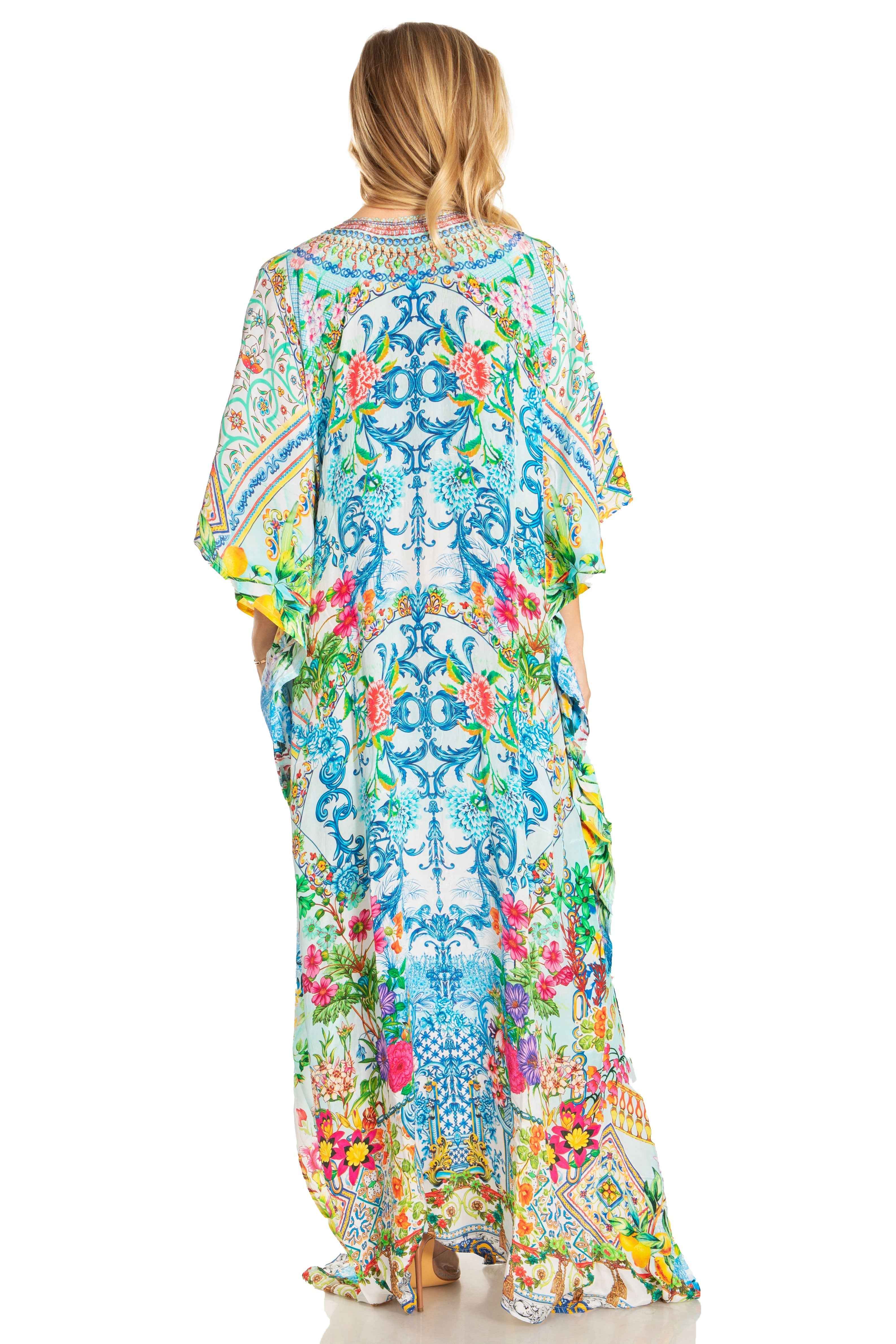 Sakkas Georgettina 2025 Flowy Rhinestone V Neck Long Caftan Dress / Cover Up