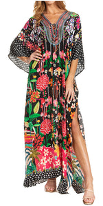 Sakkas Georgettina 2025 Flowy Rhinestone V Neck Long Caftan Dress / Cover Up