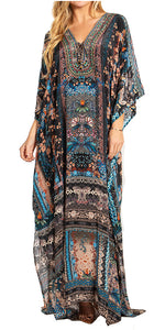 Sakkas Georgettina 2025 Flowy Rhinestone V Neck Long Caftan Dress / Cover Up