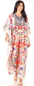 Sakkas Georgettina Flowy Rhinestone V Neck Long Caftan Dress/Cover Up