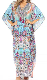 Sakkas Georgettina Flowy Rhinestone V Neck Long Caftan Dress/Cover Up