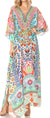 Sakkas Georgettina Flowy Rhinestone V Neck Long Caftan Dress/Cover Up