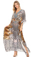Sakkas Georgettina Flowy Rhinestone V Neck Long Caftan Dress/Cover Up