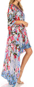 Sakkas Laisson Flowy Hi Low Caftan Rhinestone Boxy V Neck Dress Top Cover / Up