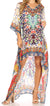 Sakkas Laisson Flowy Hi Low Caftan Rhinestone Boxy V Neck Dress Top Cover / Up