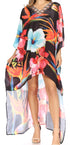 Sakkas Laisson Flowy Hi Low Caftan Rhinestone Boxy V Neck Dress Top Cover / Up