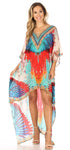 Sakkas Laisson Flowy Hi Low Caftan Rhinestone Boxy V Neck Dress Top Cover / Up
