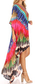 Sakkas Laisson Flowy Hi Low Caftan Rhinestone Boxy V Neck Dress Top Cover / Up