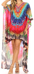 Sakkas Laisson Flowy Hi Low Caftan Rhinestone Boxy V Neck Dress Top Cover / Up