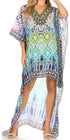 Sakkas Laisson Flowy Hi Low Caftan Rhinestone Boxy V Neck Dress Top Cover / Up