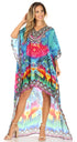 Sakkas Laisson Flowy Hi Low Caftan Rhinestone Boxy V Neck Dress Top Cover / Up