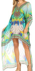 Sakkas Laisson Flowy Hi Low Caftan Rhinestone Boxy V Neck Dress Top Cover / Up