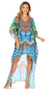 Sakkas Laisson Flowy Hi Low Caftan Rhinestone Boxy V Neck Dress Top Cover / Up