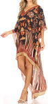 Sakkas Laisson Flowy Hi Low Caftan Rhinestone Boxy V Neck Dress Top Cover / Up