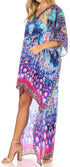 Sakkas Laisson Flowy Hi Low Caftan Rhinestone Boxy V Neck Dress Top Cover / Up