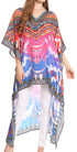 Sakkas Laisson Flowy Hi Low Caftan Rhinestone Boxy V Neck Dress Top Cover / Up
