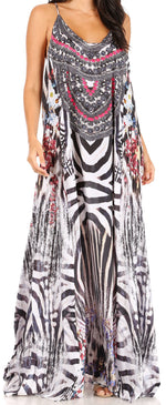 Sakkas Sofia Women's Spaghetti Strap V-neck Floral Print Summer Casual Maxi Dress