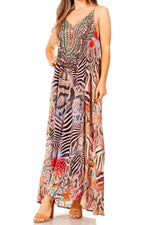 Sakkas Sofia Women's Spaghetti Strap V-neck Floral Print Summer Casual Maxi Dress