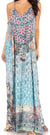 Sakkas Sofia Women's Spaghetti Strap V-neck Floral Print Summer Casual Maxi Dress