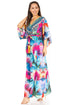 Sakkas Maribel Maxi Caftan Dress - Women's V-Neck, Short Sleeves
