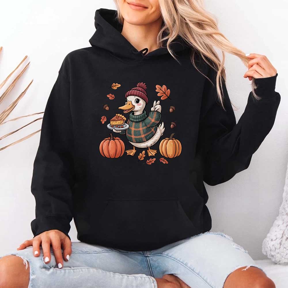 Duck Fall Hoodie – Cottagecore Autumn Vibes with Coffee & Pumpkins Hoodies