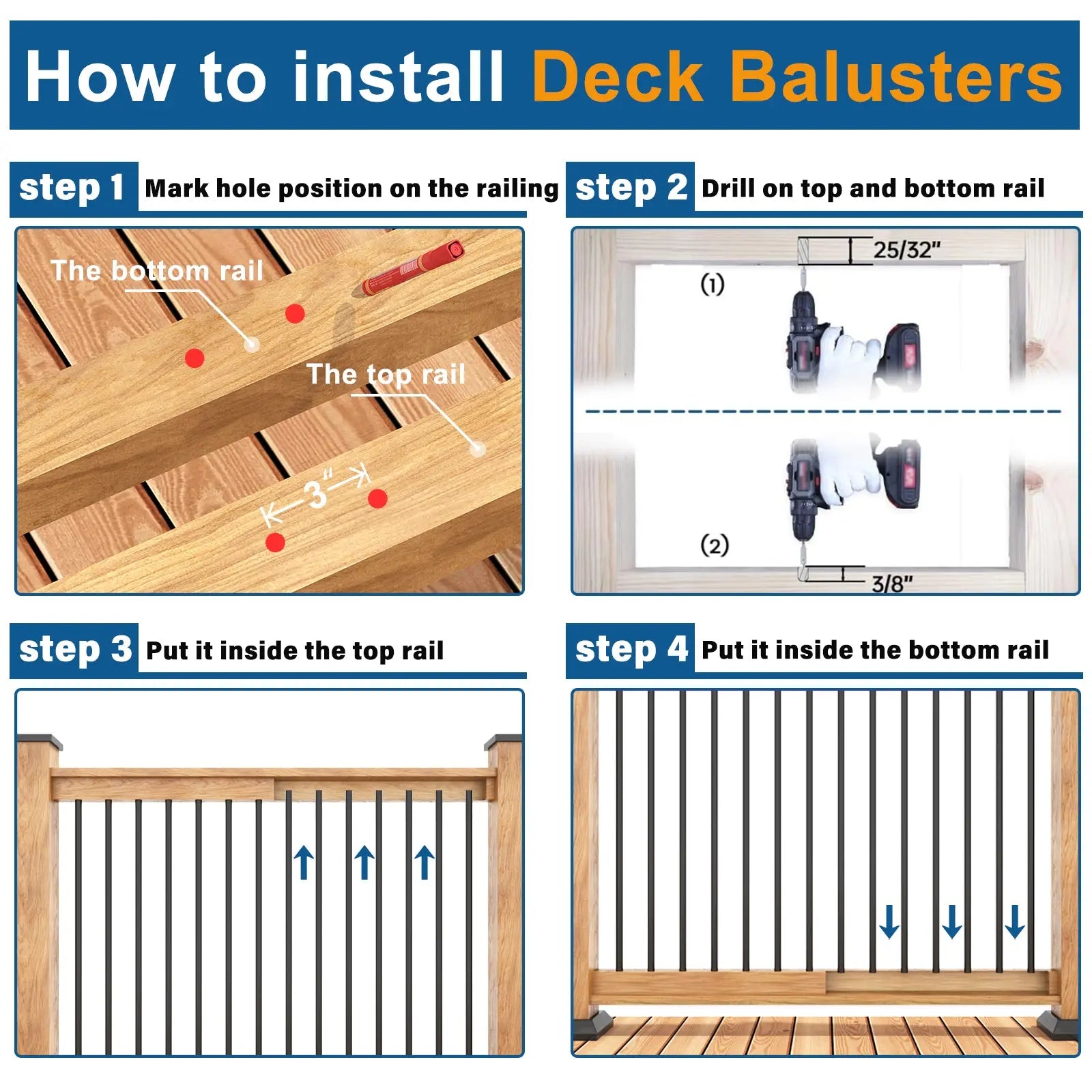 Durable Hollow Deck Balusters with Screws