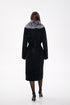 Genuine Silver Fox Virgin Wool Wrap Coat in Black