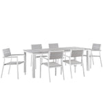 Maine 7 Piece Outdoor Patio Dining Set by Modway - White Light Gray