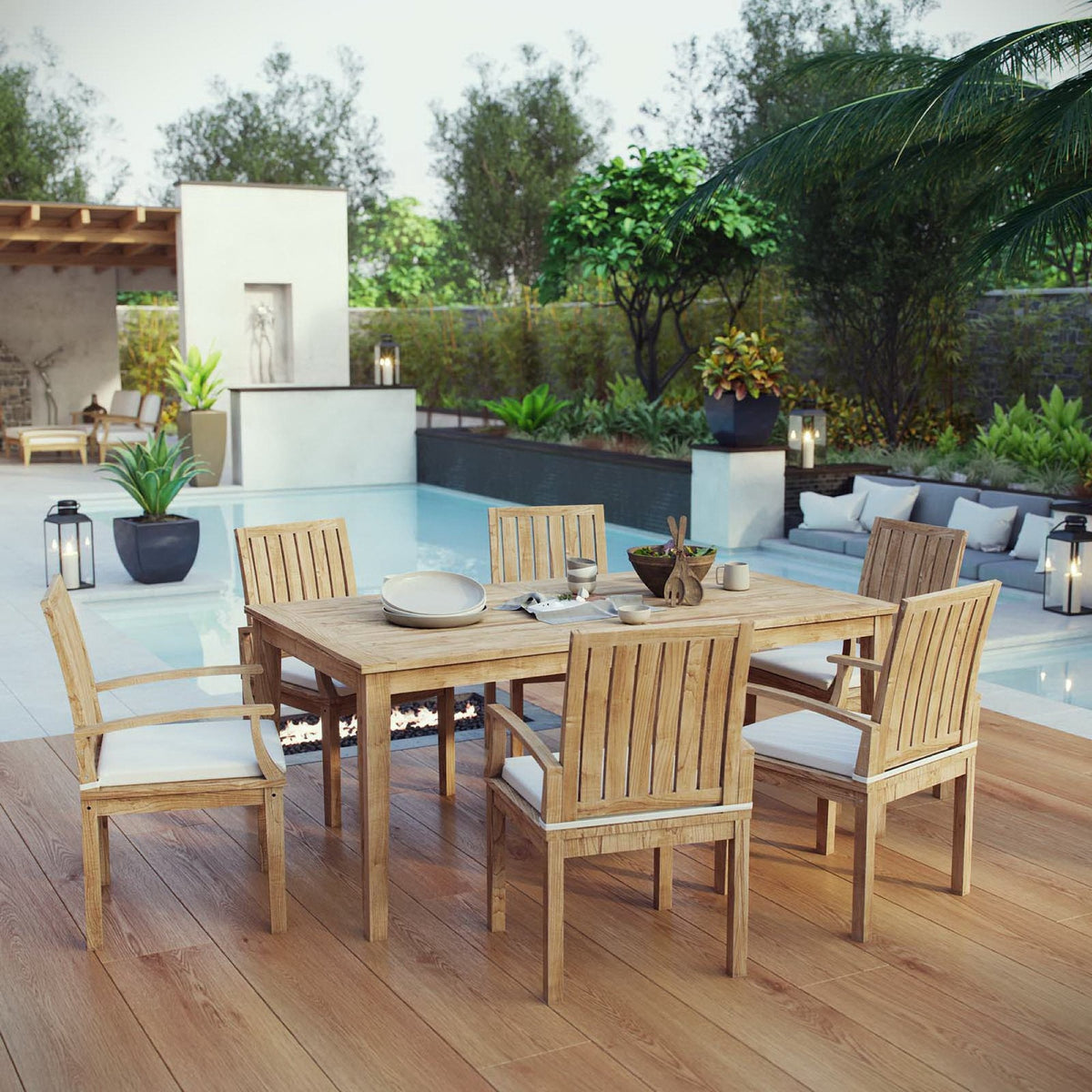 Marina 7 Piece Outdoor Patio Teak Dining Set by Modway - EEI-3295