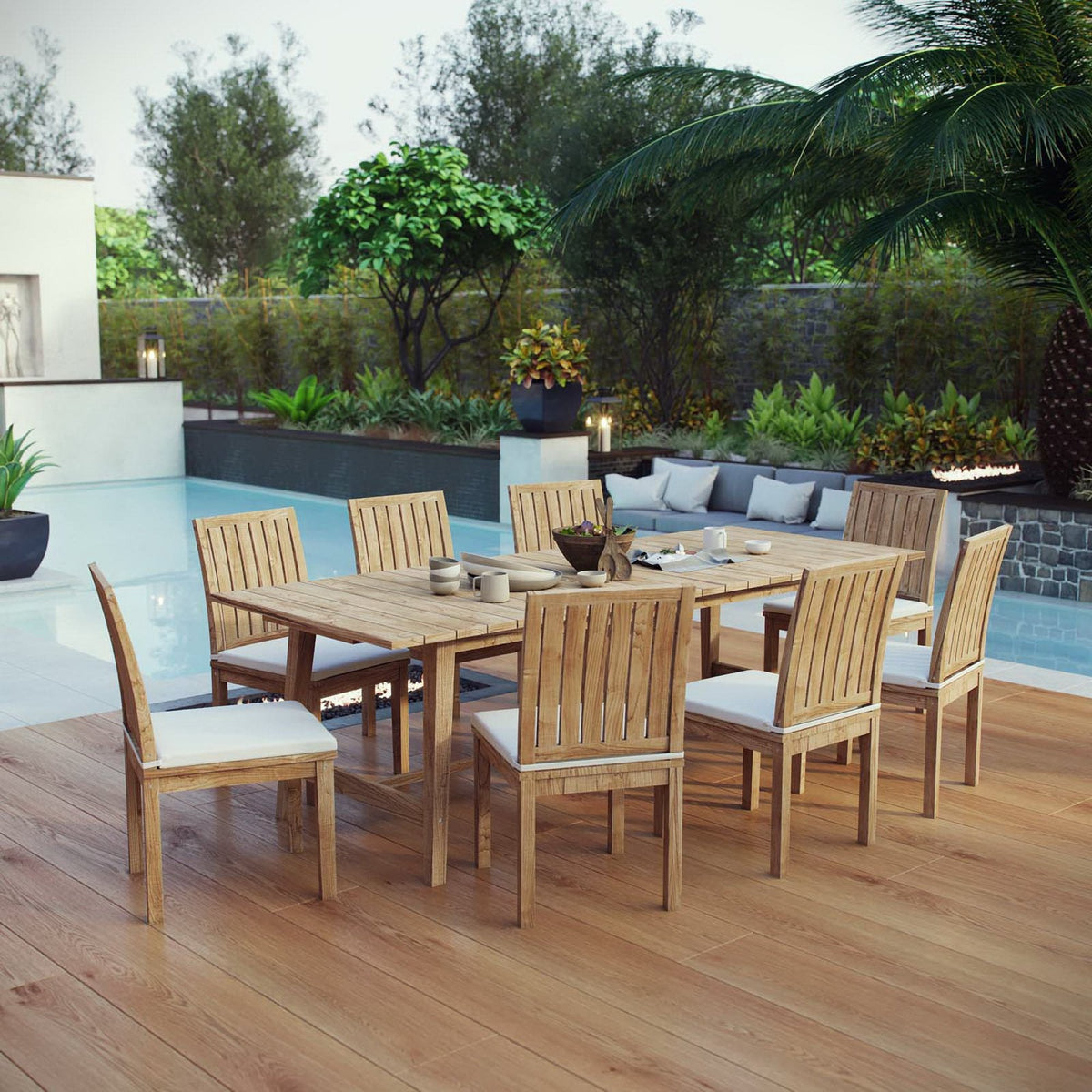 Marina 9 Piece Outdoor Patio Teak Dining Set by Modway - EEI-3311
