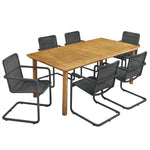 Abacus 7-Piece Rectangular Outdoor Patio Aluminum Dining Table Set with Rattan Armchairs