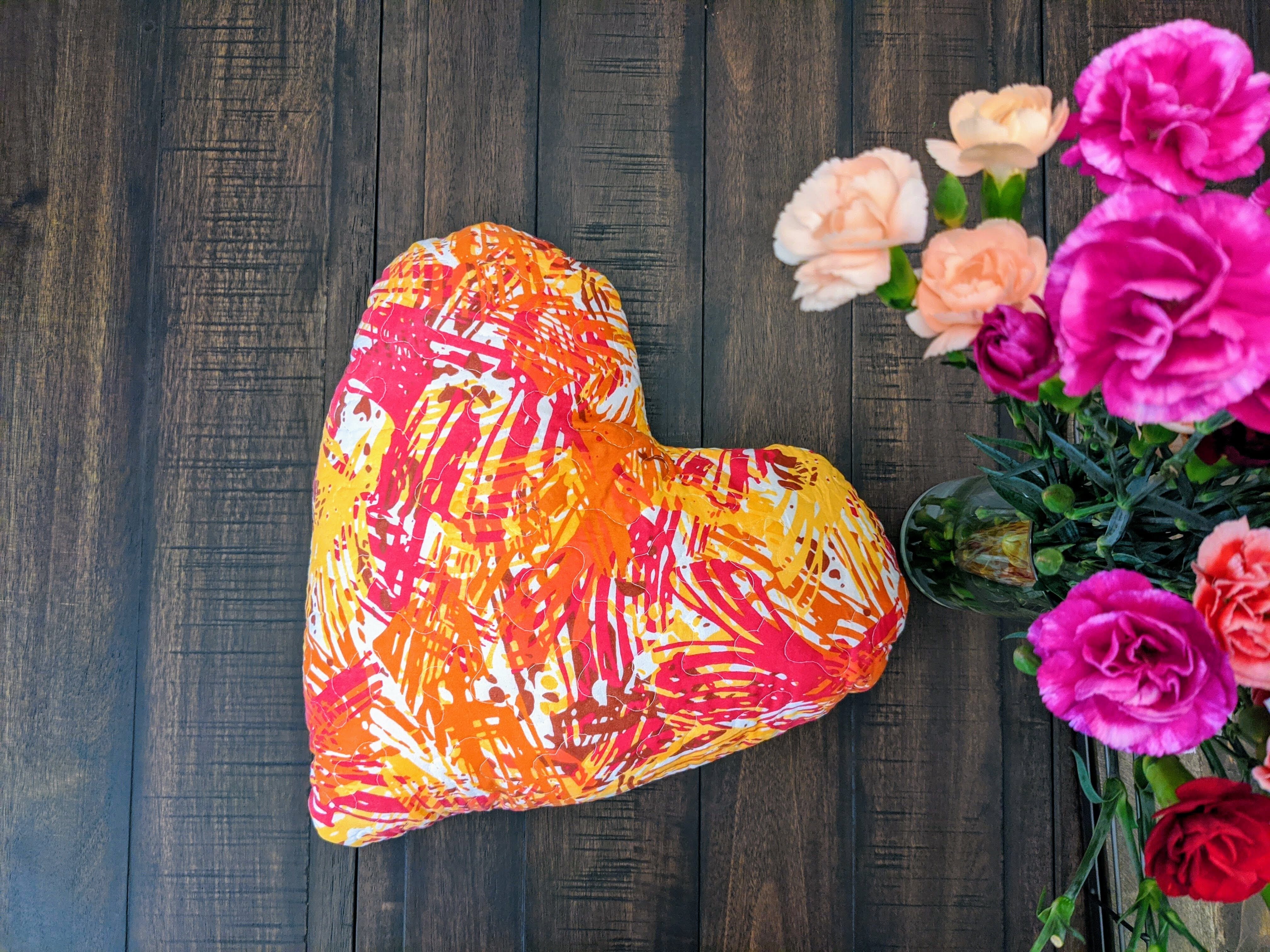 DaDa Bedding Hand-Made Sewn Marble Painted Heart Shaped Reversible Colorful Throw Pillow - 16” x 14”