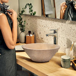 Light Beige Travertine V-Shape Tapered Sink Honed Inside and Sandblasted Outside  (D)16" (H)6"