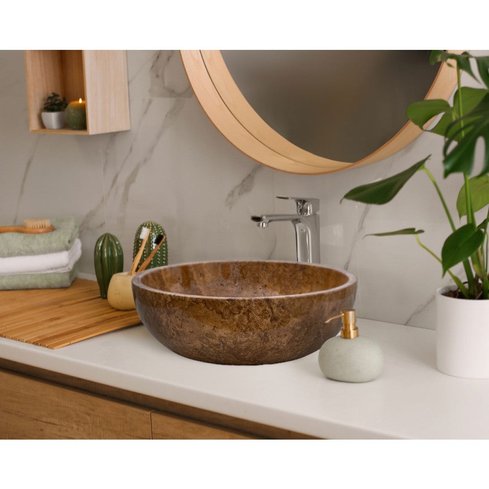 Noce Brown Travertine Natural Stone Undermount Vessel Sink Filled and Polished (D)16