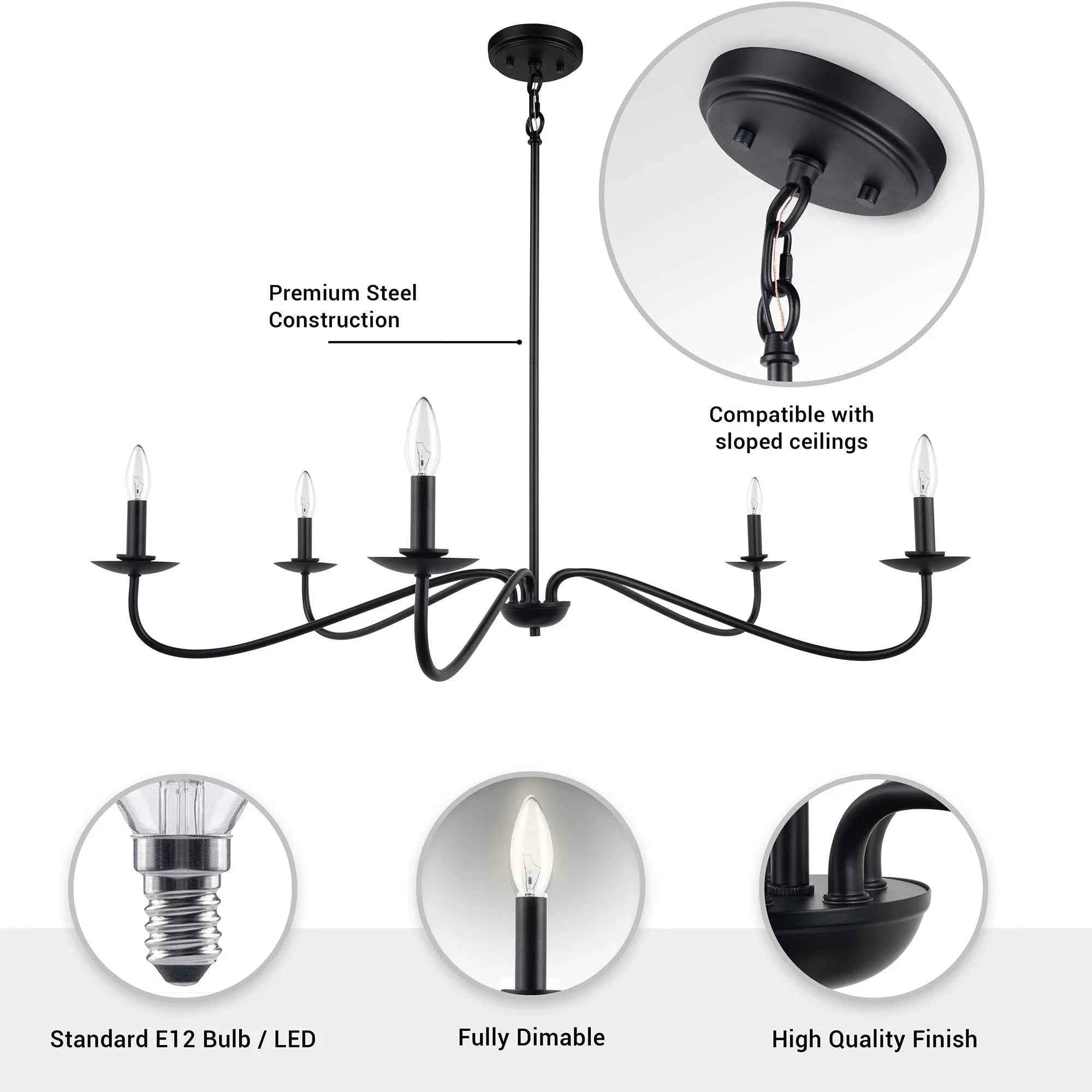 Ellie 5-Light Elegant Industrial Dimmable Chandelier