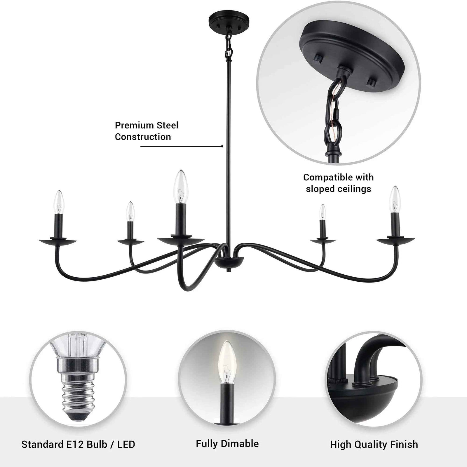 Ellie 5-Light Elegant Industrial Dimmable Chandelier