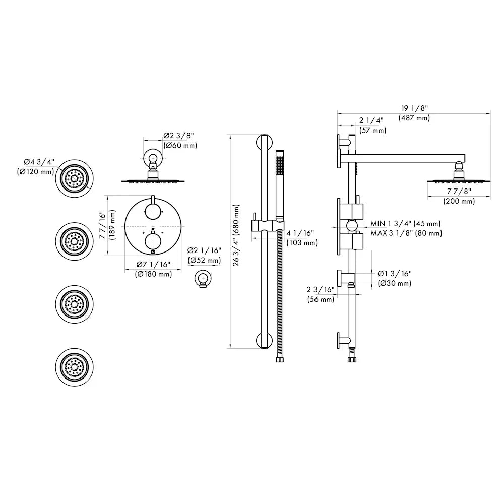 ZLINE Emerald Bay Thermostatic Shower System with Body Jets EMBY-SHS-T3-CH