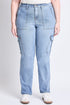 Women's Plus High Rise Elastic Waist Cargo Straight  Jeans