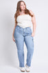 Women's Plus High Rise Elastic Waist Cargo Straight  Jeans